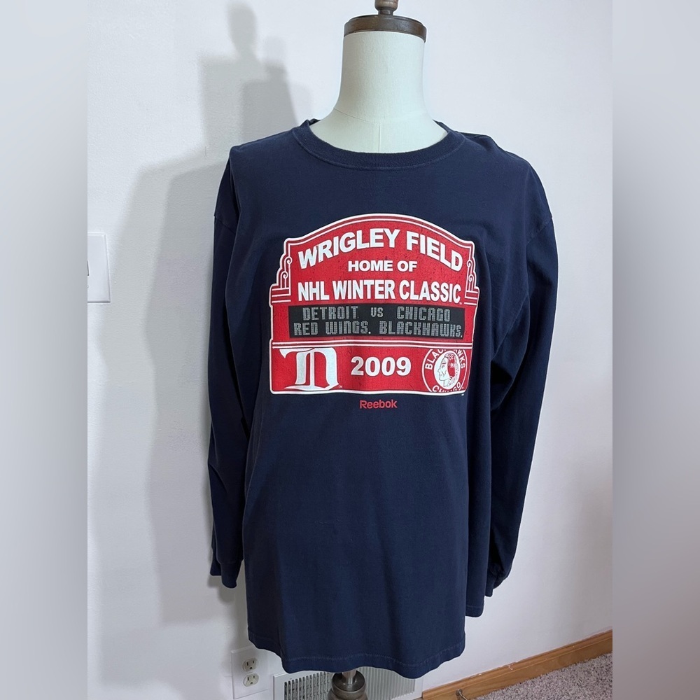 Wrigley Field NHL Winter‎ Classic 2009 Long Sleeve Shirt XL Blue Reebok